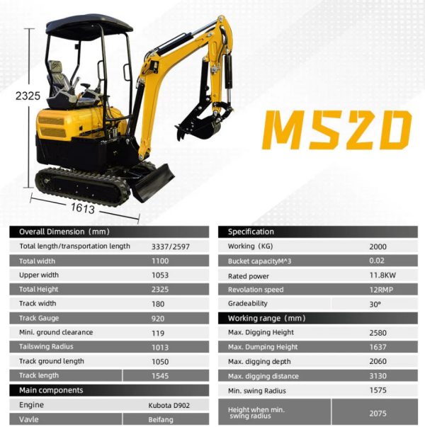 MS20 2-Ton Mini Excavator – Kubota Diesel Engine with Thumb Clip - Image 2