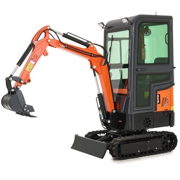 CREWORKS 13.5HP Mini Excavator 1 Ton Mini Crawler Excavator with Enclosed Cab