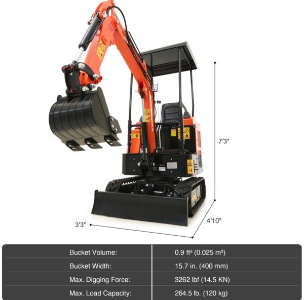 CREWORKS 23 HP 1.3 Ton B&S Engine Mini Excavator with 3262lbf / 14.5KN Digging Force - Image 2