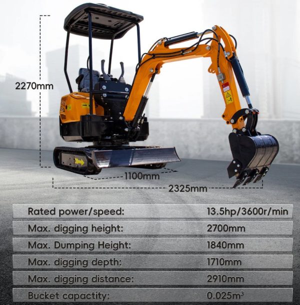 MS13 1.3-Ton Mini Excavator – 13.5 HP Gasoline with Thumb Clip - Image 2