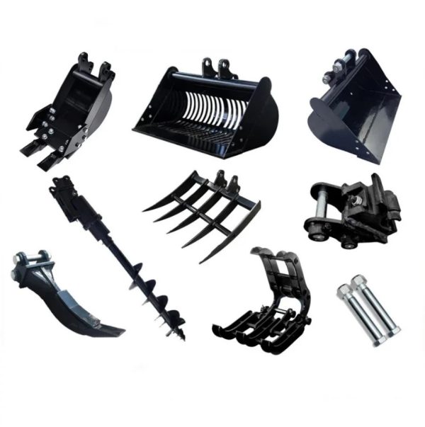 8 pcs Mini Excavator Attachments Narrow Bucket Ripper Rake Auger Quick Hitch Screening Bucket For Mini Excavator