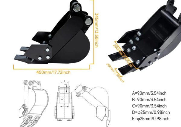 8 pcs Mini Excavator Attachments Narrow Bucket Ripper Rake Auger Quick Hitch Screening Bucket For Mini Excavator - Image 2